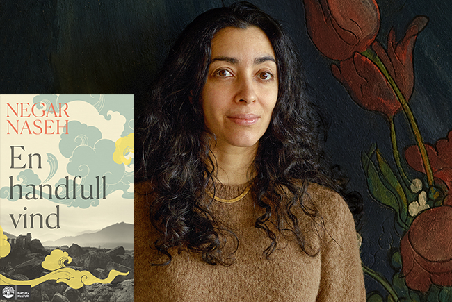 Bild på författaren Negar Naseh och på omslaget till boken En handfull vind.